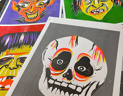 Grotesque Halloween Faces and Risograph Prints