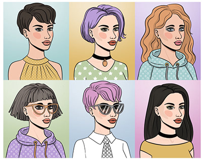 NFT avatar collection. Women characters illustration