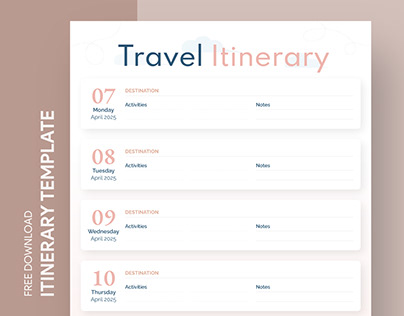Free Editable Online Basic Travel Itinerary Template