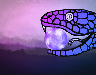 Big snake with light purple glass ball