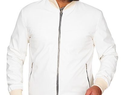 Men Classic Cool White Leather Jacket