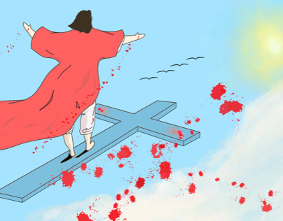 Jesus flying with cross