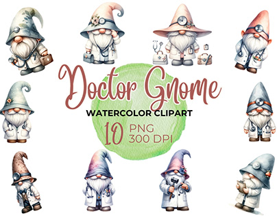 Doctor Gnome watercolor clipart