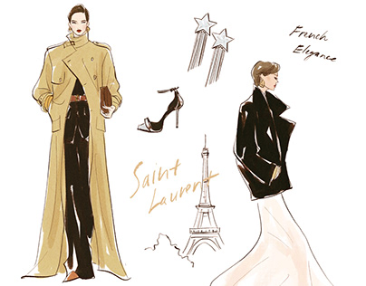 YSL Saint Laurent french elegance fashion illustration