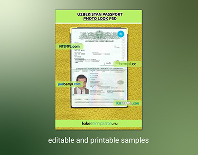 Uzbekistan passport psd files, scan and snapshot