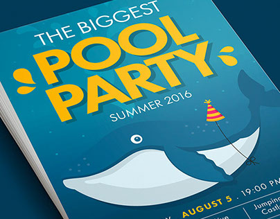 Summer Pool Water Party Illustrated Flyer
