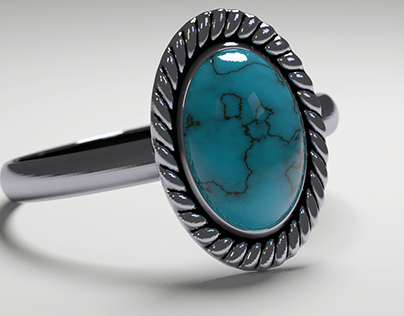3d Turquoise blue silver ring