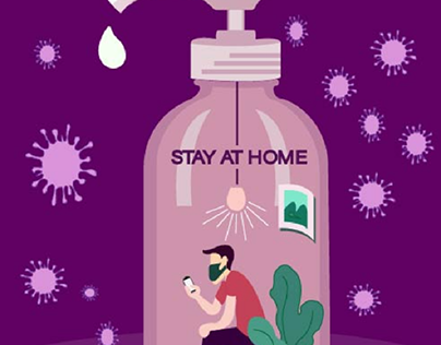 sanitizer #stay at home #covid #illustration
