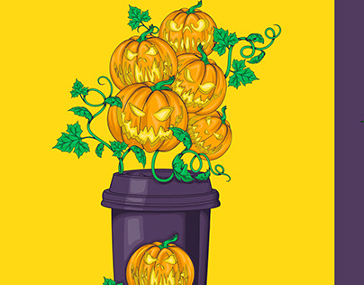 Illustrations of a coffee cups with Halloween flavored.