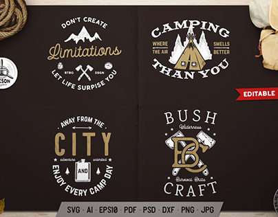 Camping Adventure Logos Set, Retro Badges, T-shirt