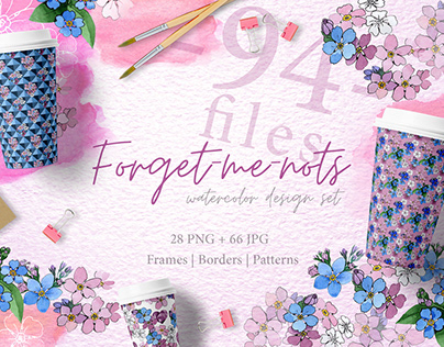 Forget-me-nots flowers PNG watercolor set