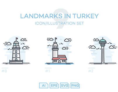 Landmarks in Turkey Icon/Illustration Set