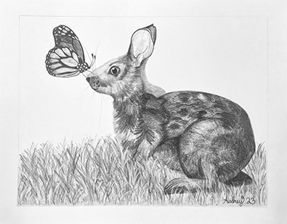 "Bunny and Butterfly" Graphite on Paper