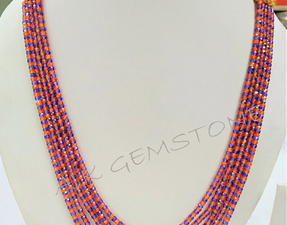Orange And Blue Disco Cubic Zirconia Beads Necklace