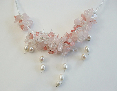 925 silver pearls rock crystal rose quartz necklace