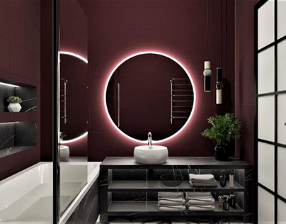 Bathroom design in burgundy color