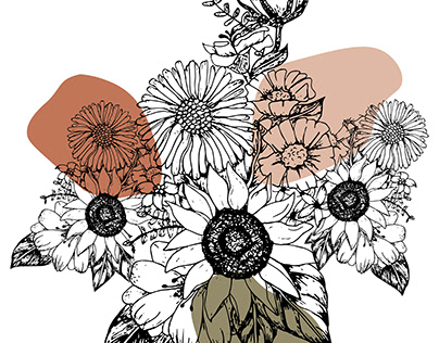 Line Art design of Sunflower
