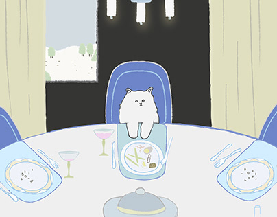unhappy cat table illustration