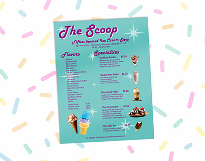 The Scoop Fifties-themed Ice Cream Shop Menu