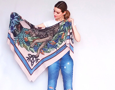 Silk scarves illustrated by hand