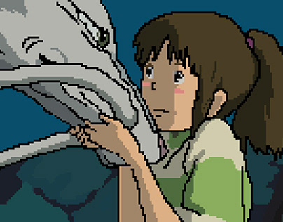Spirited away Haku and Chihiro (pixel art)