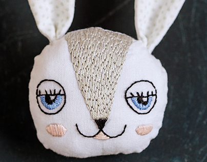 Handmade Embroidered Fabric Bunny Brooch