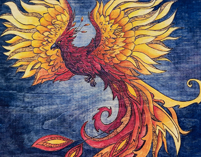 Phoenix Pyrography and Watercolor Piece