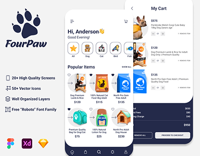 FourPaw - Pet Shop App UI Design Concept