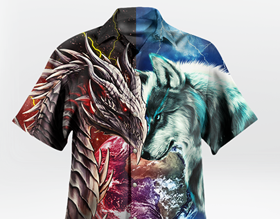 Clone 3D Hawaii Shirt dragon and wolf