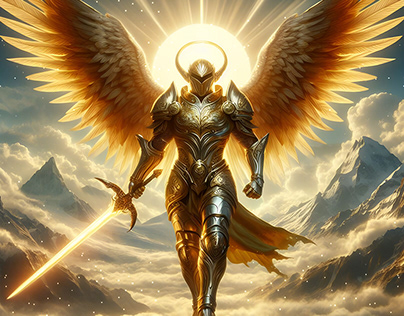 Un Chevalier doré doté de ailes brandissant une épée ⚔️
