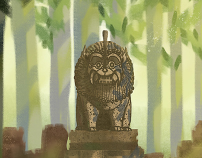 Guardian lion statue animation