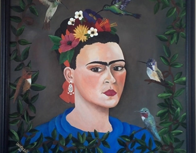 Portrait of Frida and Hummingbirds