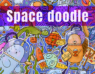 Space doodle: lots of colors and characters