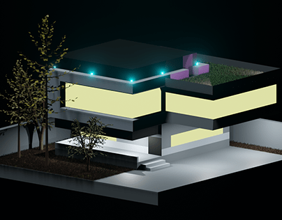 dream house with night theme 3d image and process