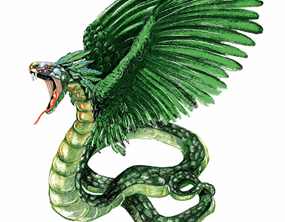 Quelzalcoatl is a feathered serpent of Aztec mythology.