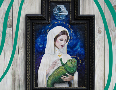 Princess Leia and Jabba the Hutt. Acrylic on canvas.