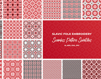 Slavic folk embroidery seamless patterns