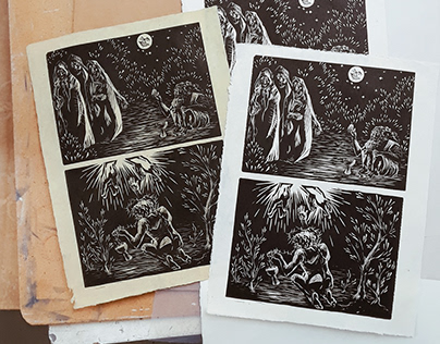 Gethsemane and Job - Linoleum Prints