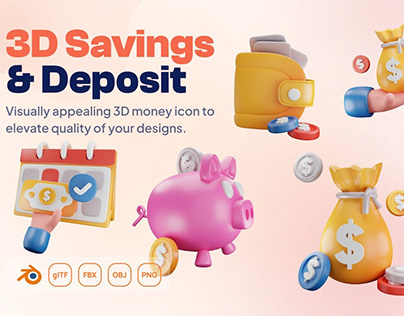 3D Money Savings Bank Deposit Debit Finance Icons