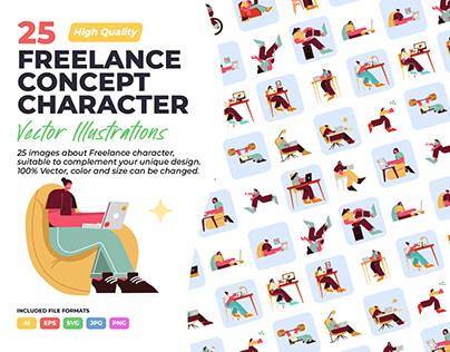 25 Freelance Concept Character Vector Illustrations