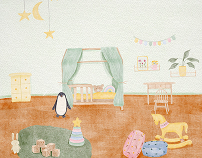 Children room watercolor illustration