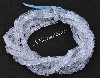 Natural Blue Aquamarine Heishi Square Gemstone Beads