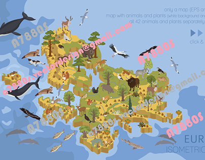 Europe isometric flora & fauna map
