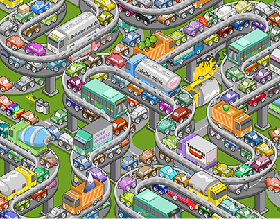 Rush hour gridlock (isometric vector illustration)