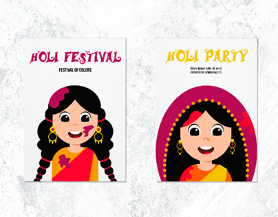Postcards and stickers for Holi festival.
