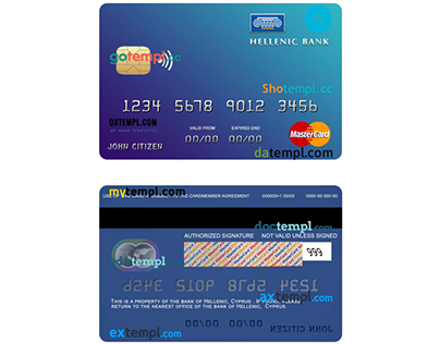 Cyprus Hellenic bank mastercard credit card template