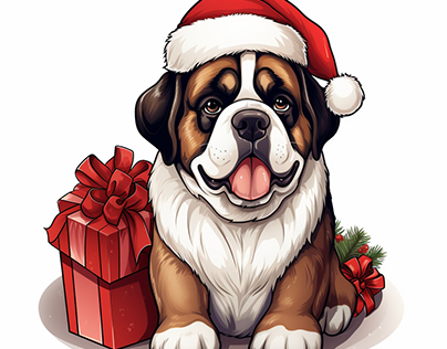Saint Bernard dog happy Santa