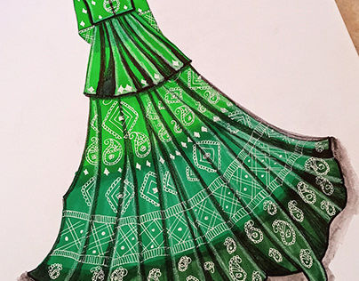 Shades of green angrakha top with long flared skirt