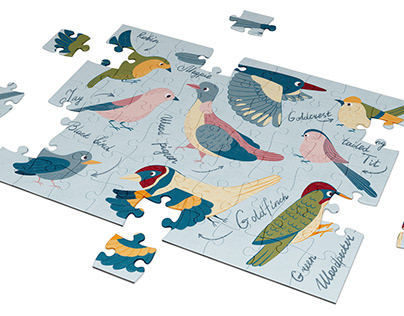 Birds jigsaw puzzle for kids. English garden birds