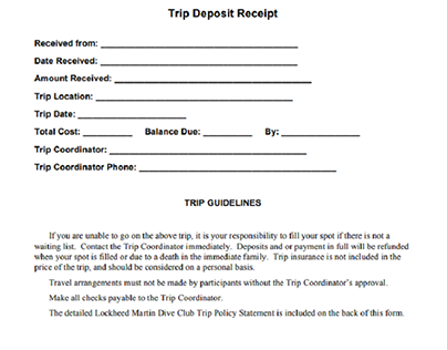 Trip Deposit Receipt Template